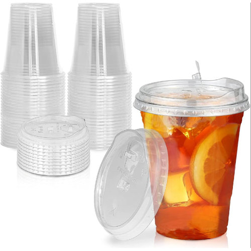 GupudaoCo Disposable Strawless Plastic Cups With Lids Clear Plastic